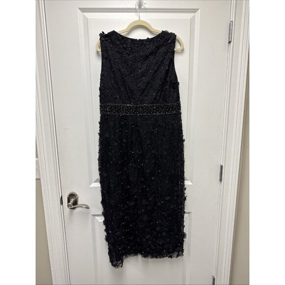 Mac Duggal Size 14 Black 67853 Floral Applique Sleeveless Midi Cocktail Dress - Picture 9 of 12